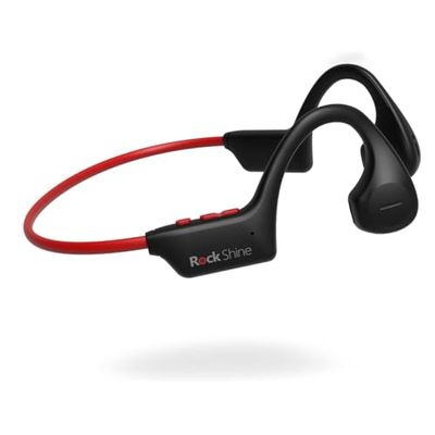 RockShine R1 - Cuffie BT wireless a conduzione, Bluetooth 5.2, audio Hi-Fi, resistenti al sudore, batteria a lunga durata, vestibilità comoda, rosso