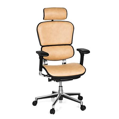 hjh OFFICE 652261 Silla de Ejecutivo ERGOHUMAN Cuero Azafrán, Silla de Oficina, Silla giratoria ergonómica, Soporte Lumbar Flexible