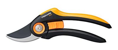 Fiskars Bypass-snoeischaar Plus, P521, voor jonge takken en twijgen, antikleeflaag, roestvrijstalen messen, lengte: 20,1 cm, zwart/oranje, 1057167
