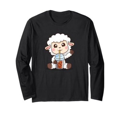Cute Funny Kawaii Kids Bubble Tea Boba Tea Lamb Lover Maglia a Manica
