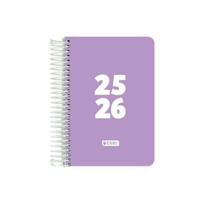 Enri, Agenda 2025 2026, Día Por Página, Tapa Plástico, 12x18 cm, Español, Color Malva