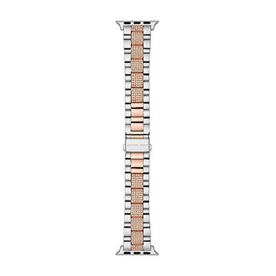 Michael Kors Pulsera compatible con Apple Watch, 38/40/41 mm - 20 mm Acero inoxidable 2T Plata/Rosa, MKS8005