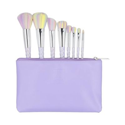 Ilu - Set Pennelli Trucco Unicorno 8 Pezzi Professionale Morbidi Pennelli Viso e Occhi Kabuki Cipria Blush Ombretto Custodia Vegan Eleganti Per Trucco Romantico e Smokey Eye