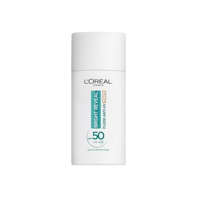 L'Oréal Paris - Fluide Anti-UV SPF50+ - Bright Reveal - Teint Unifié et Peau Éclatante - Couvrance Légère - Formulation Anti-Tache et Anti Imperfections - Teinte : Clair - 50 ml
