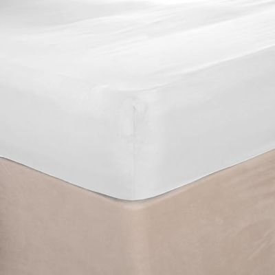 Brentfords Plain Dye Bed Fitted Sheet Soft Microfibre, 100% Polyester, White, Super King