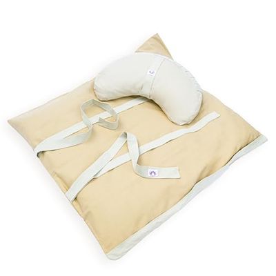 Set da Meditazione Monocromatico Blu con Zafu, artigianale sostenibile ecologico (Naturale chiaro, Con zafu mezzaluna)
