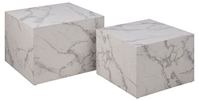 AC Design Furniture Dicte - Set di 2 tavolini quadrati, colore bianco con effetto marmo, elegante tavolino per soggiorno, 58 x 40 x 58 x 50 x 33 x 50 cm (larghezza x altezza x profondità)