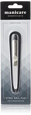 Manicare Lima per unghie in acciaio, resistente fronte/retro, in acciaio inox resistente, per unghie di mani e piedi, spingi cuticole, per saloni professionali, casa o viaggi, include custodia