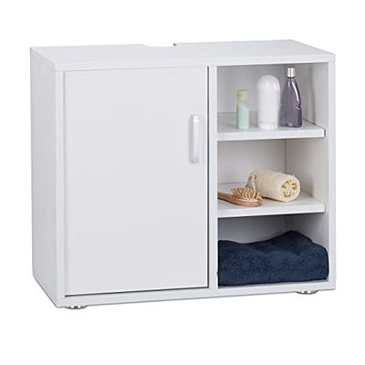Relaxdays 10023723_49 Móveis lavatório com pé e 3 compartimentos, 51 x 60 x 32 cm, branco