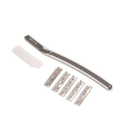 ISOCLEAN Facial Dermablade Razor with 6 Stainless Blades -Professional Hair Removal & Skin Exfoliation Tool | Dermaplaning Tool for Face, Eyebrow Shaping (Silver)