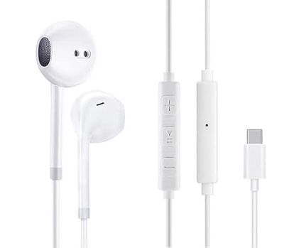 APM France, 600319, Écouteurs Intra-Auriculaires USB-C avec Télécommande, Blanc