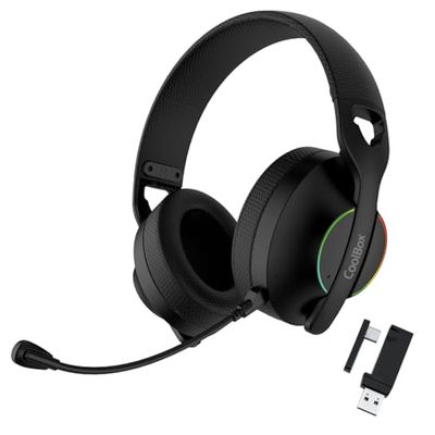 CoolBox WB01 Draadloze gaming-hoofdtelefoon met afneembare microfoon voor PS5, PS4, Switch, PC, 2,4 GHz, draadloos, met USB-adapter en Bluetooth 5.4, 20 uur looptijd, USB-C-lading in 2 uur, zwart