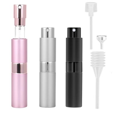 AiQInu Refillable Perfume Atomiser, Pack of 3, 8 ml Mini Perfume Bottles for Filling with Funnel for Travel and Going Out (Pink+Silver+Black)