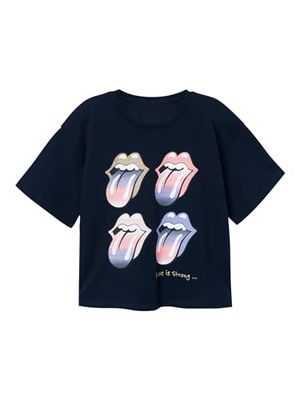 NAME IT Nkfnarina Rollingstones SS Top Noos Unv T-Shirt, Zaffiro Scuro, 146/152 cm Bambine e Ragazze