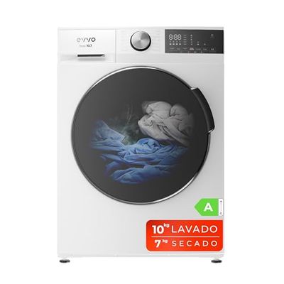 EVVO Lavadora secadora 10 kg + 7 kg, Vapor, Motor Inverter, Lavado y Secado en 1 Hora, Tambor ePROTECT, Smart LOAD, 1400 rpm, Clase energética A, Carga Frontal, Nova (10/7kg, Blanco)