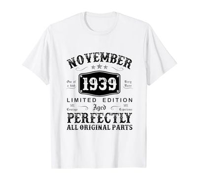 Regalo 85 Años Cumpleaños Hombre Original Noviembre 1939 Camiseta