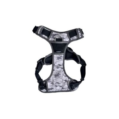 Bobby Camouflage Comfort Hondenharnas, ruglengte 28 cm, met dubbele ring van metaal, kleur camouflage grijs, maat M/borstomvang 51-66 cm