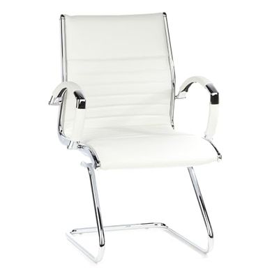 hjh OFFICE 660515 Siège de conférence Parma V Cuir Blanc/Chrome Chaise à piétement Luge Chaise Visiteur avec accoudoirs