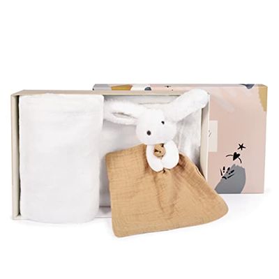 Doudou et Compagnie – Manta de bebé – Doudou Conejo – Happy Wild – Blanco – 100 x 70 cm – Happy DOUDOU – DC3978
