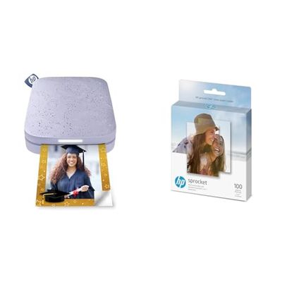 HP Sprocket (2ª edición) Impresora fotográfica portátil, Impresión instantánea 2 x 3 Fotos Bordadas & Sprocket Papel fotográfico Adhesivo Premium de Zink de 5 x 7.6 cm (100 Hojas)