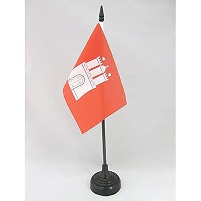 AZ FLAG - Drapeau De Table Hambourg - 15x10 cm - Mini Drapeau De Hamburg De Bureau 100% Polyester Avec Hampe De 25cm Et Socle En Plastique Noir