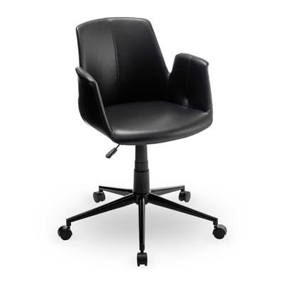 Demeyere Bureaustoel van leer met 5 wielen, comfortabel en elegant, vintage stijl, kleur: zwart, 65 x 81/91 x 64 cm, klein