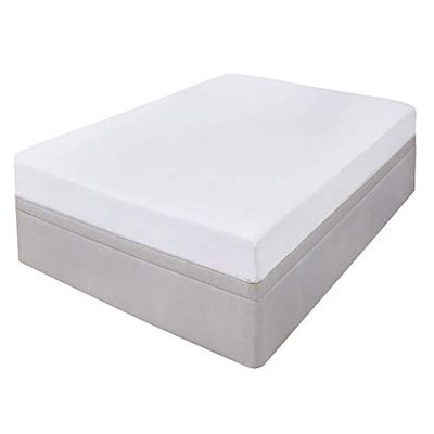 Highams Lençol de baixo ajustável 100 % algodão, tingido liso, fácil de passar a ferro, branco puro, individual
