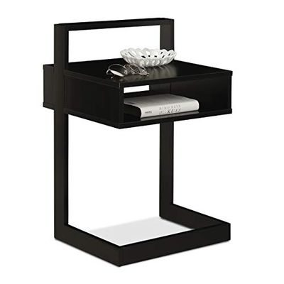 Relaxdays Side Table, Open Storage Compartment, H x W x D: Approx. 60.5 x 40 x 34 cm, MDF & Wood, Black