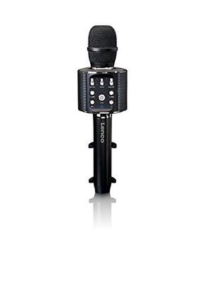 Lenco BMC-090 – karaokemikrofon – Bluetooth V4.2 – med smartphone-hållare – 5 watt RMS – LED-ljuseffekter – integrerat batteri med 1 200 mAh – Android och iOS – svart