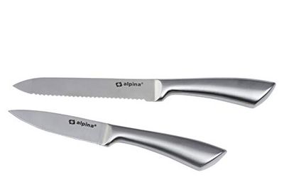 alpina Koksmessenset, 2-delig, professionele messenset, multifunctioneel koksmes, uitgerust voor keukens, universeel mes van roestvrij staal, broodmes, 20 en 24 cm, zilver