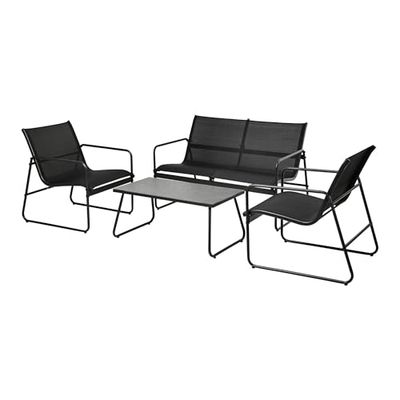Well Home 4-delige meubelset (tafel + 2 stoelen + bank) in zwart