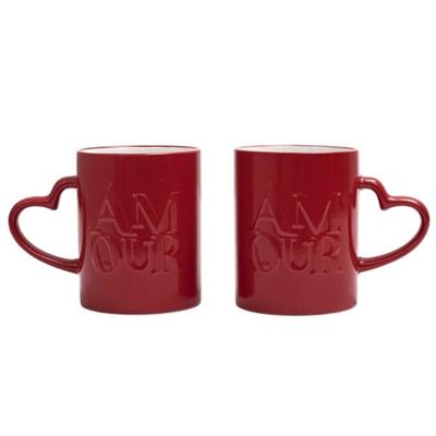 THE CONCEPT FACTORY, KA0385, Amour Mug X2 in Ceramica Resistente, Design Romantico con Scritta Love, Perfetta per Le Coppie, di Facile Manutenzione, capienza generosa, Rosso, 300ml