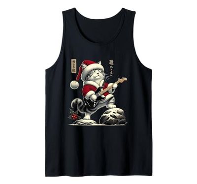 Santa Cat Playing Guitar Cat Lover Christmas Cat Music Lover Canotta