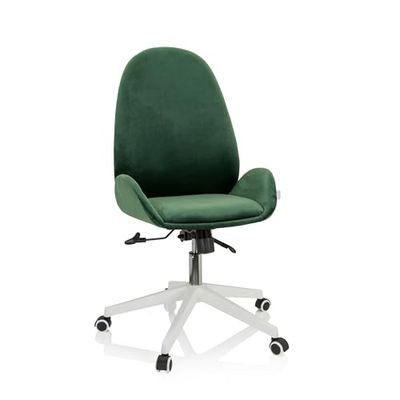 hjh OFFICE 729430 AVEA krzesło biurowe, aksamitne, obrotowe krzesło z regulacją wysokości z wysokim ergonomicznym oparciem, zielone