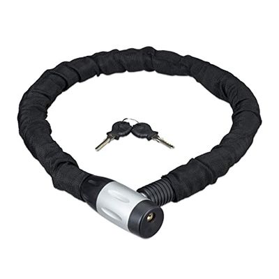 Relaxdays kettingslot, fietsslot of motorslot, 2 sleutels, veilig en stabiel, outdoor, 100 cm lang, met omhulsel, zwart