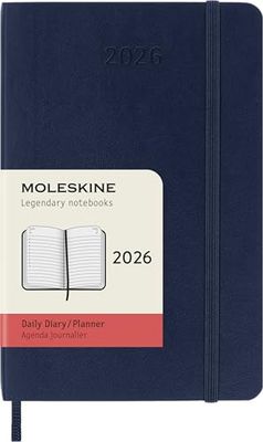 Moleskine Daily Planner, Daily Agenda 2026 12 Months, With Soft Cover and Elastic Closure, Pocket Size 9x14, Blue Color