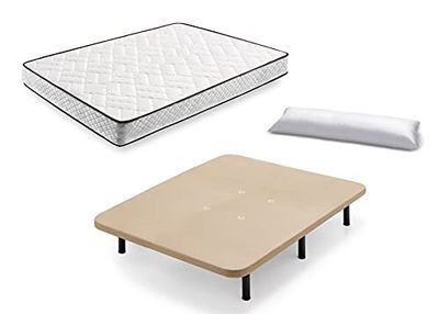 HOGAR24 ES Cama Completa - Colchón Flexitex + Base Tapizada 3D + 6 Patas de 32cm + Almohada de Fibra, 105x200 cm