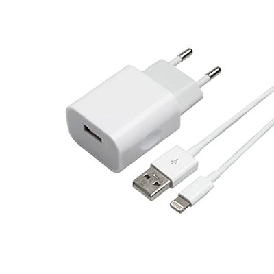 APM 600271 oplader (1 USB 2,1 A) + Lightning-kabel MFI-kabel – snellader – oplader voor mobiele telefoons en tablets – 1 m – opladen en synchroniseren, compatibel met Apple, wit