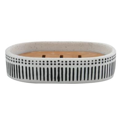 Spirella Porte Savon Polyrésine & Bambou Yuma Noir & Blanc