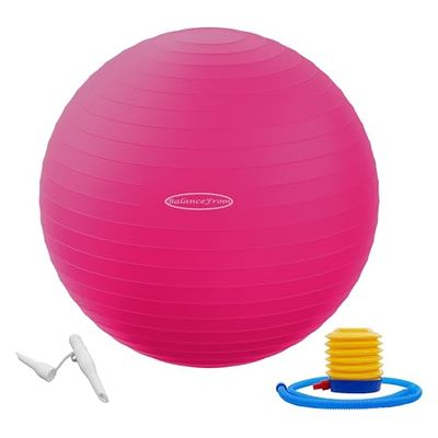 Fitvids Pelota de Ejercicio Antideslizante y antiexplosiones, Pelota de Yoga, Pelota de Fitness, Pelota de Parto con Bomba rápida, Capacidad de 2 Libras, Rosa, 18 Pulgadas, S