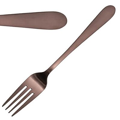 Olympia Fourchette de table cuivre (lot de 12), acier inoxydable avec revêtement PVD en cuivre, couverts de style vintage, fourchettes de table en cuivre, usage commercial et domestique, HC342