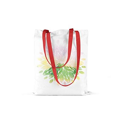Bonamaison Printed Tote Bag, Reusable Grocery Bag, Shopping Bag, Machine Washable, Foldable, Canvas Cloth Bag with Red Handles, Size: 34x40 Cm