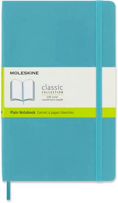 Moleskine Classic Plain Paper Notebook - Soft Cover and Elastic Closure Journal - Color Reef Blue - Large 13 x 21 A5 - 192 Pages