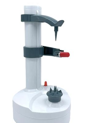 Pelamatic - Pelapatate Automatico | Design Sicuro | 2 Lame Aggiuntive | Base Antiscivolo | Sbuccia Patate e Mele | Pela Patate Professionale | Sbucciatore Elettrico, Bianco, Acciaio Inox e Plastica