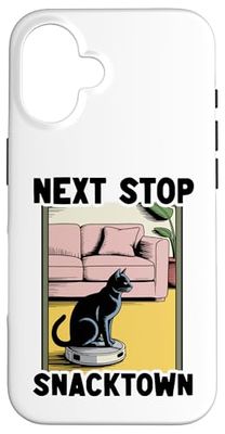 Next Stop Snacktown Robot Vacuum Cleaner Funny Cat Case for iPhone 16