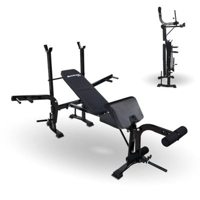 Mobiclinic® Fitness, Banco de musculación Multifuncional, Pressfit, Ajustable, Plegable, Acero, Soporta hasta 250 kg, Soporte para Barras, Ideal Ejercicios Fuerza en casa