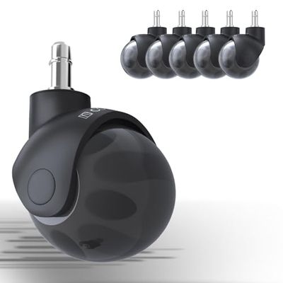 COSYLAND Kontorsstolshjul 10 mm x 22 mm – uppsättning med 5 hjul för kontorsstolar – supertyst och mjuk för hårda golv, parkett, matta, laminat, ingen golvskyddsmatta behövs, svarta kulhjul