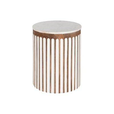 Bijzettafel met handvat, marmer, 41 x 41 x 52 cm, wit