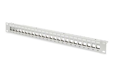 DIGITUS Panel de conexión (Patch panel) - Modular - Para módulos Keystone - 19 pulgadas - 24 puertos - Blindado - Montaje en bastidor 1U - V1 - Gris
