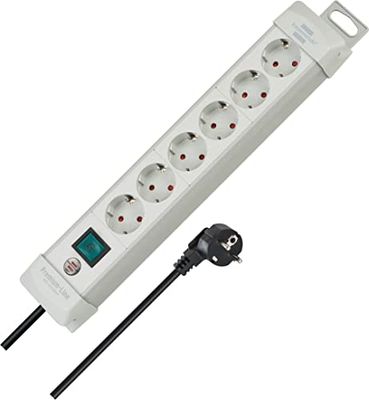 Brennenstuhl Extensão de tomadas premium com 6 tomadas de energia (cabo de 3 m, com interruptor, montável, fabricado na Alemanha) cinzento